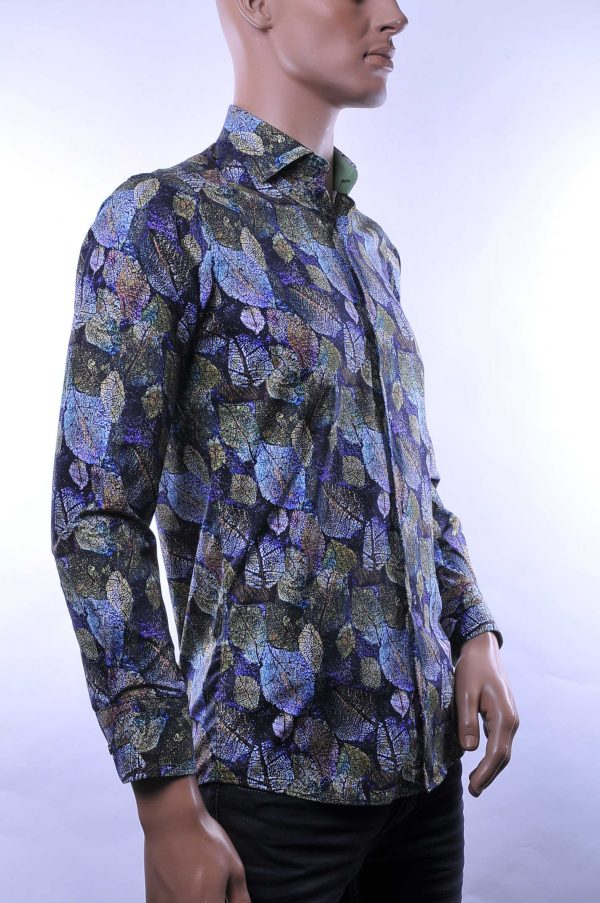 Corrino Wolff Blitz Moncler DIOR Philipp Plein PRADA Louis Vuitton GUCCI VERSACE KENZO Dsquared2 Levi's CHASIN G-STAR DOLCE & GABBANA DIESEL PME LEGEND WAM DENIM LACOSTE trendy modern fit allover bladeren dessin heren overhemd Groen