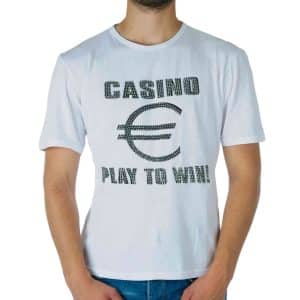 RICARDI wit T-shirt heren met Casino € Play To Win print en zilverkleurige steentjes