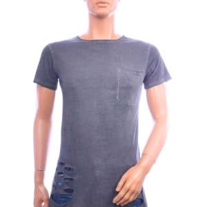 San Tiago longline T-shirt heren antraciet met borstzak en distressed details