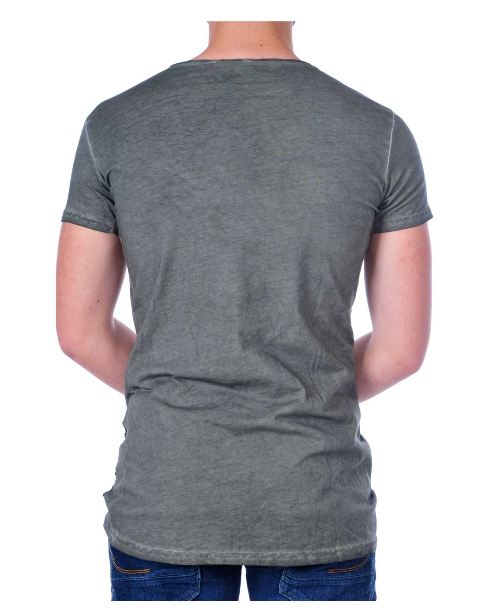 San Tiago longline heren T-shirt khaki achterkant washed look