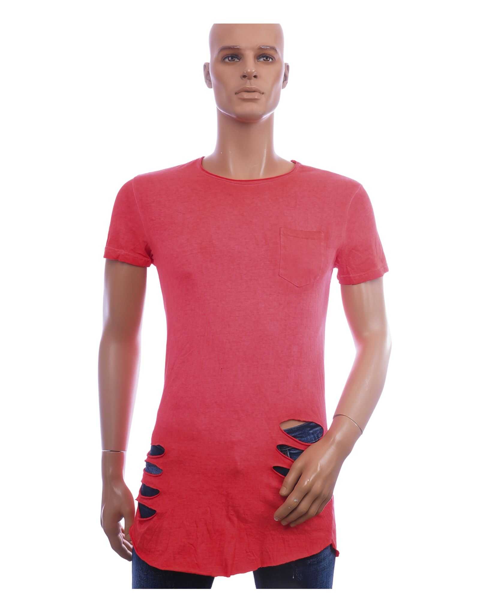San Tiago longline T-shirt heren oranje met borstzak en vintage look