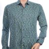 Corrino Italiaanse getailleerd slim fit allover dessin heren overhemd Groen