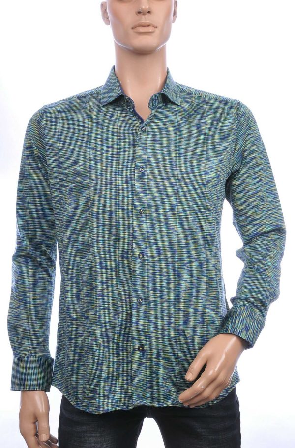 Corrino Italiaanse getailleerd slim fit allover dessin heren overhemd Groen