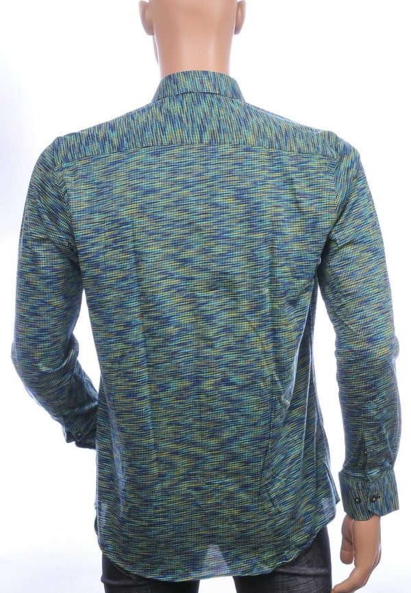 Corrino Italiaanse getailleerd slim fit allover dessin heren overhemd Groen