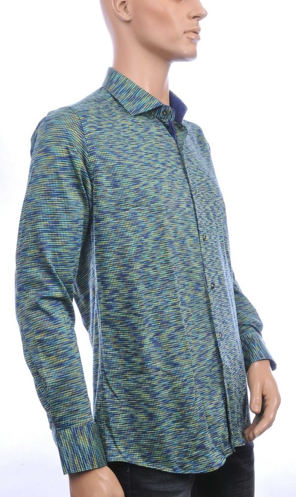 Corrino Italiaanse getailleerd slim fit allover dessin heren overhemd Groen