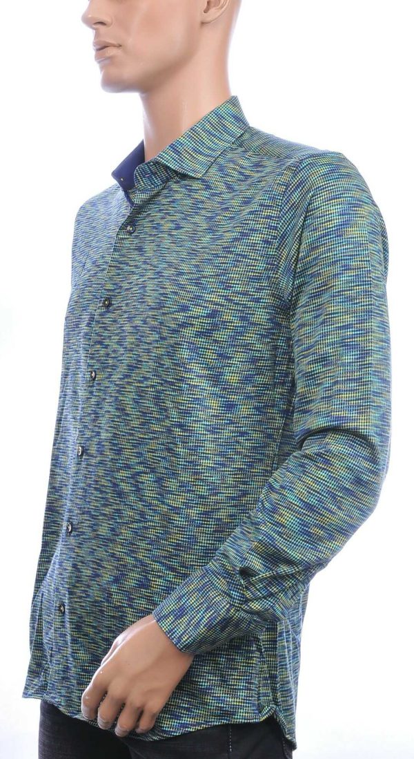 Corrino Italiaanse getailleerd slim fit allover dessin heren overhemd Groen