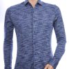 Corrino Italiaanse getailleerd slim fit allover dessin heren overhemd Navy