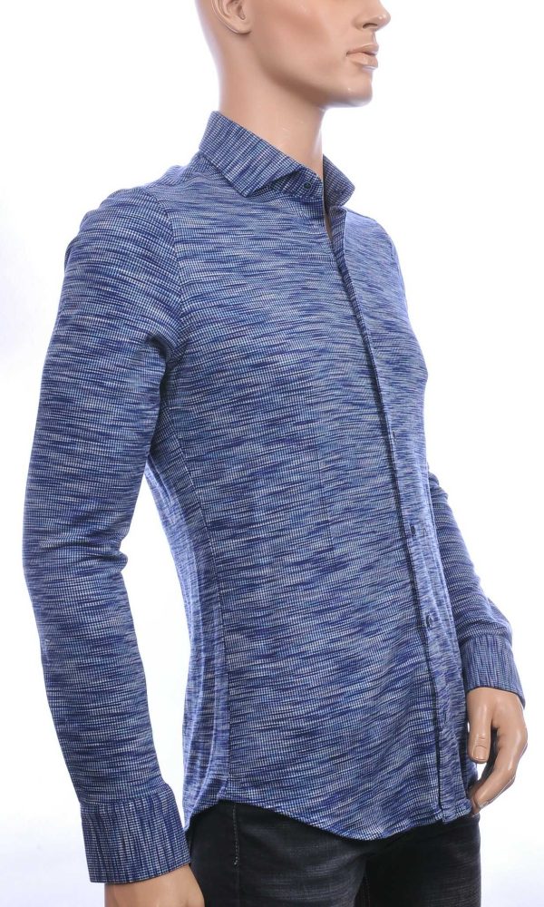 Corrino Italiaanse getailleerd slim fit allover dessin heren overhemd Navy