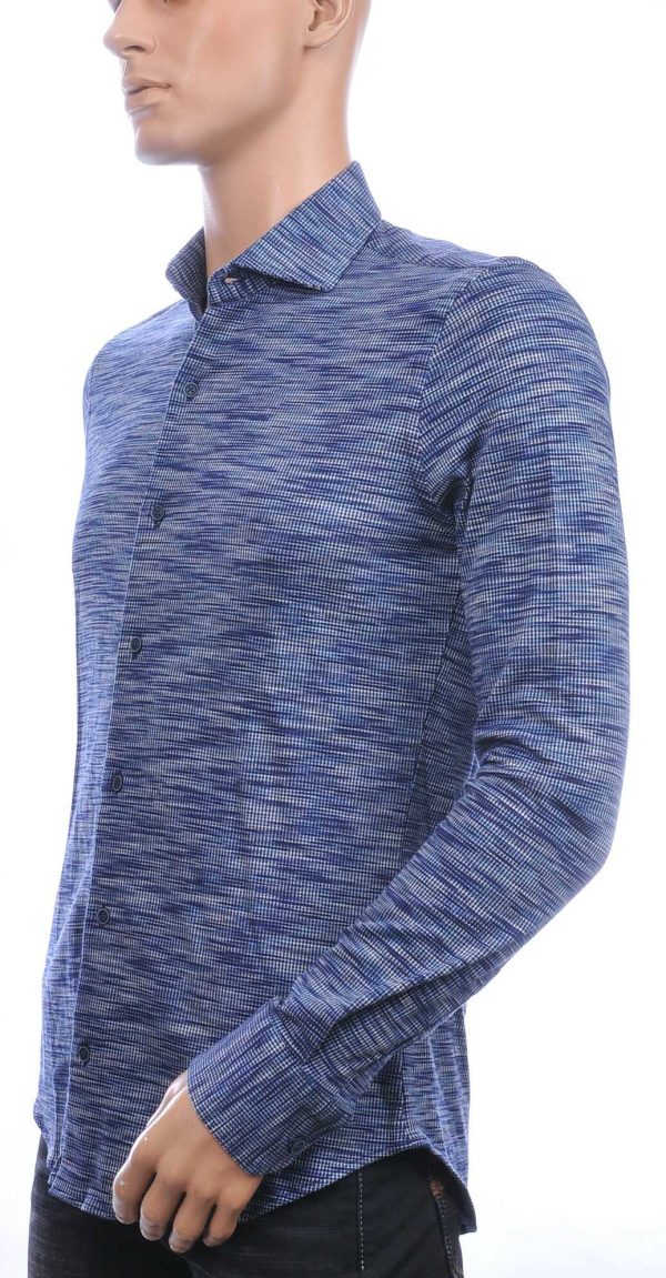 Corrino Italiaanse getailleerd slim fit allover dessin heren overhemd Navy