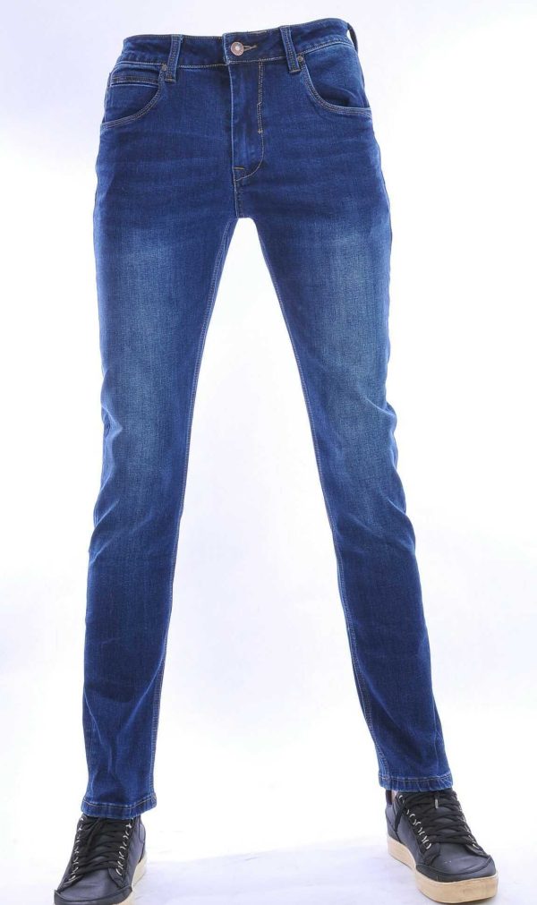 TRUE RISE trendy gewassen slim fit stretch heren jeans Blauw