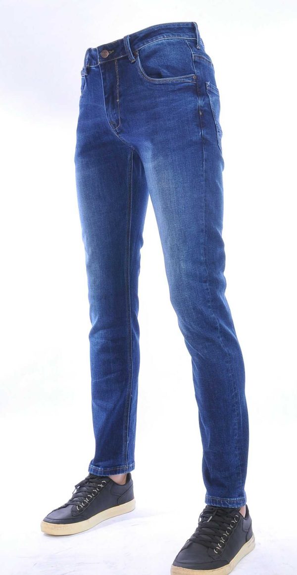 TRUE RISE trendy gewassen slim fit stretch heren jeans Blauw
