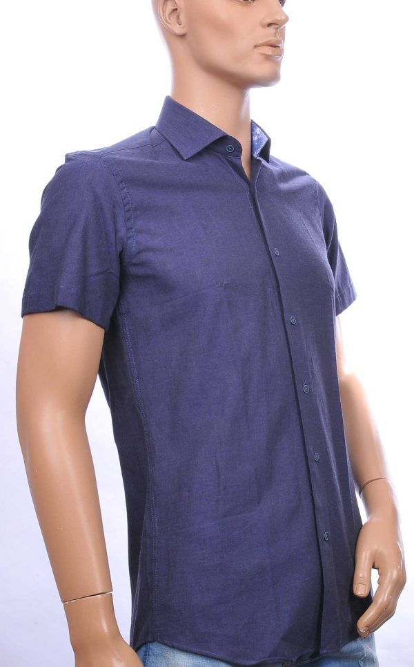 CORRINO slim fit effen kleur heren overhemd met korte mouwen Navy