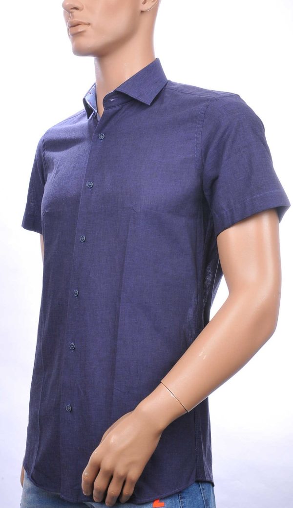 CORRINO slim fit effen kleur heren overhemd met korte mouwen Navy