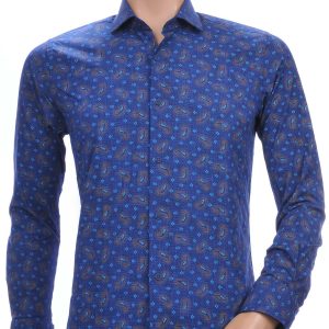 Corrino A Fish Named Fred Wolff Blitz Louis Vuitton GUCCI VERSACE KENZO Dsquared2 Levi's CHASIN G-STAR DOLCE & GABBANA DIESEL PME LEGEND WAM DENIM LACOSTE regular fit allover paisley bloemen dessin heren overhemd met borstzak Navy-Blauw