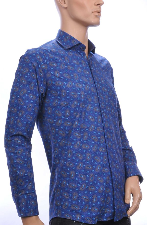 Corrino A Fish Named Fred Wolff Blitz Louis Vuitton GUCCI VERSACE KENZO Dsquared2 Levi's CHASIN G-STAR DOLCE & GABBANA DIESEL PME LEGEND WAM DENIM LACOSTE regular fit allover paisley bloemen dessin heren overhemd met borstzak Navy-Blauw