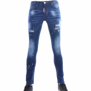 ICON heren jeans, slim fit stretch jeans heren, gescheurde heren jeans blauw, ICON destroyed jeans, skinny jeans met verfspatten, heren spijkerbroek slim fit, stretch denim jeans heren, heren jeans kopen Nijmegen, ICON jeans aanbieding, stoere heren jeans online kopen, goedkoop jeans bestellen