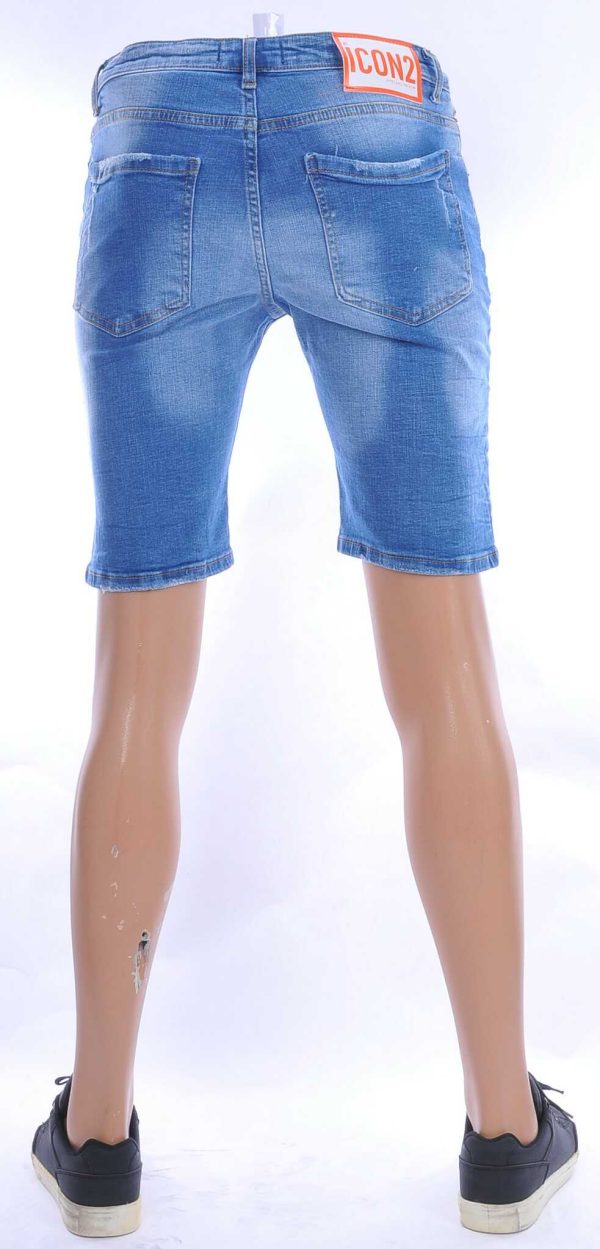 ICON2 hippie gescheurde slim fit heren korte spijkerbroek met verfvlekjes Blauw