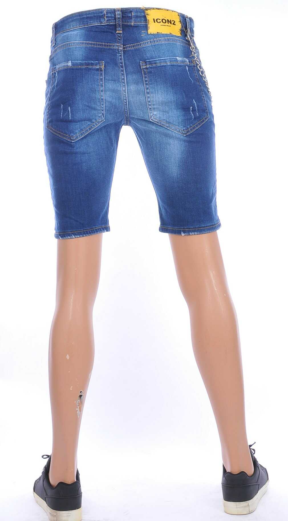 ICON2 hippie gescheurde slim fit heren korte spijkerbroek met verfvlekjes Blauw