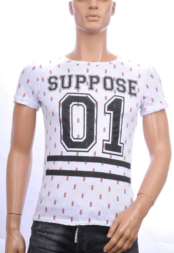 Young & Rich SUPPOSE trendy slim fit allover ananas print heren T-Shirt Wit