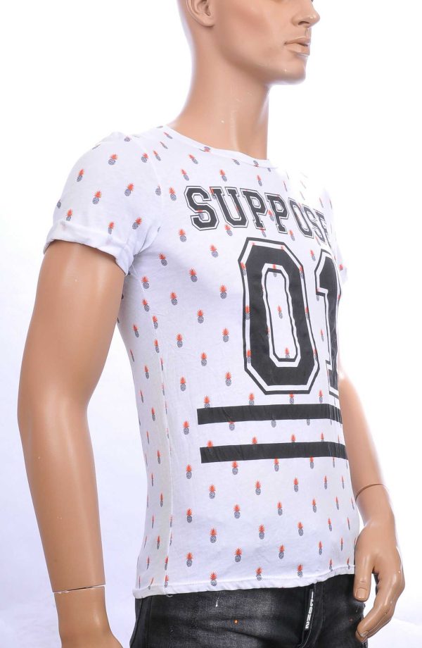 Young & Rich SUPPOSE trendy slim fit allover ananas print heren T-Shirt Wit