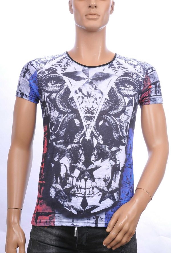 Young & Rich trendy allover modern motieven print heren skull T-Shirt Zwart