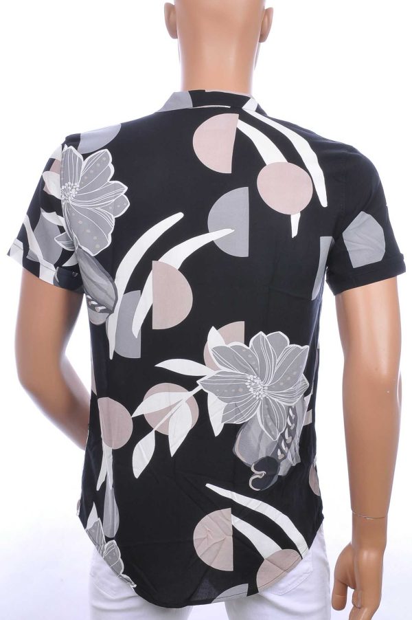 MARRAKECH trendy allover bloemen dessin heren korte mouwen overhemd Zwart
