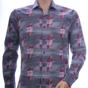 Corrino trendy modern fit allover strepen en vlammen dessin heren overhemd Zwart