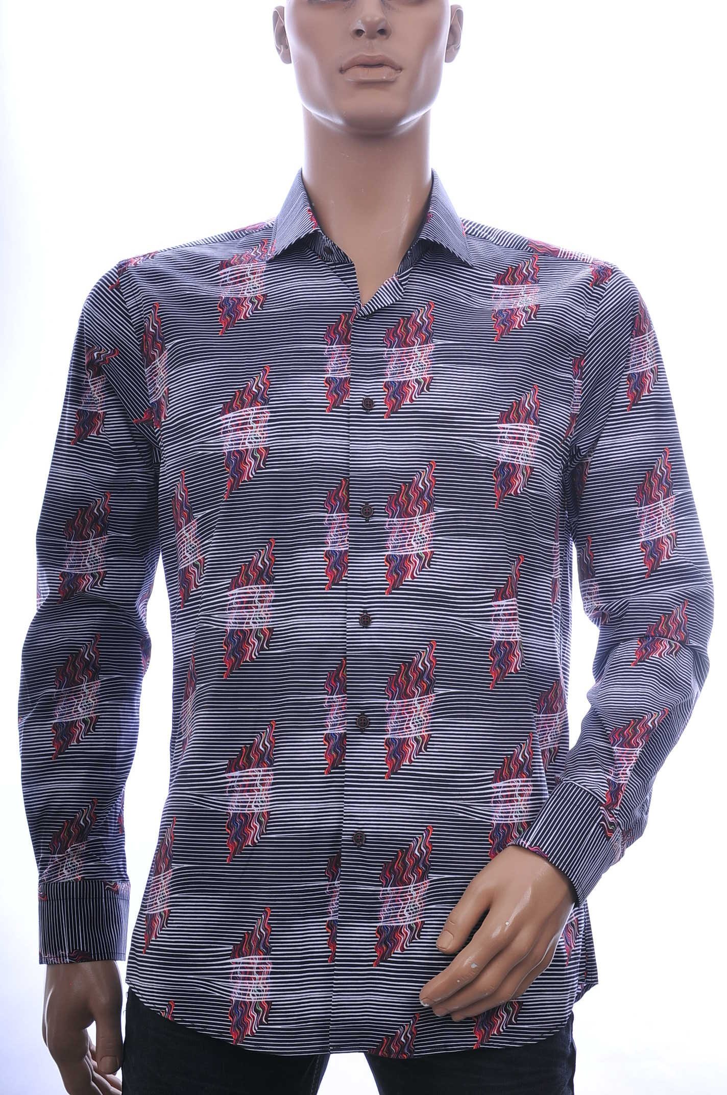 Corrino trendy modern fit allover strepen en vlammen dessin heren overhemd Zwart