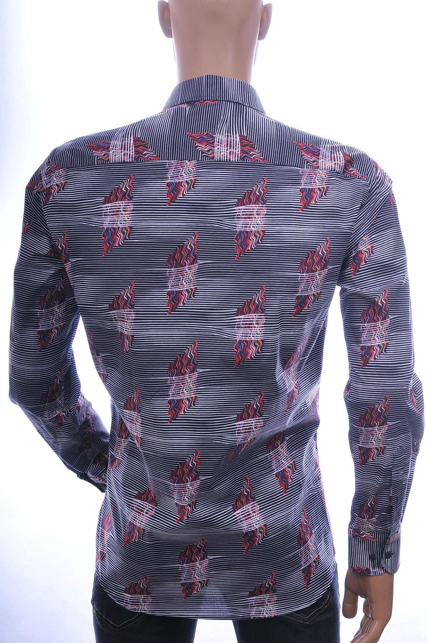 Corrino trendy modern fit allover strepen en vlammen dessin heren overhemd Zwart