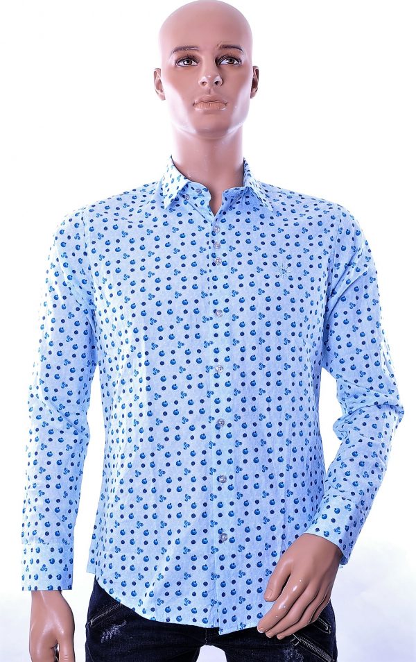 Ferlucci trendy slim fit heren overhemd met blauw tomaten dessin, F444 Blauw