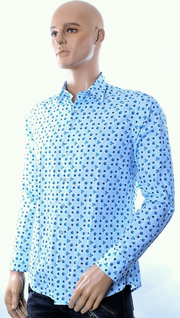 Ferlucci trendy slim fit heren overhemd met blauw tomaten dessin, F444 Blauw