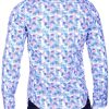 Ferlucci Trendy Getailleerd Slim Fit Heren Overhemd met Allover Blokjes Dessin - Blauw