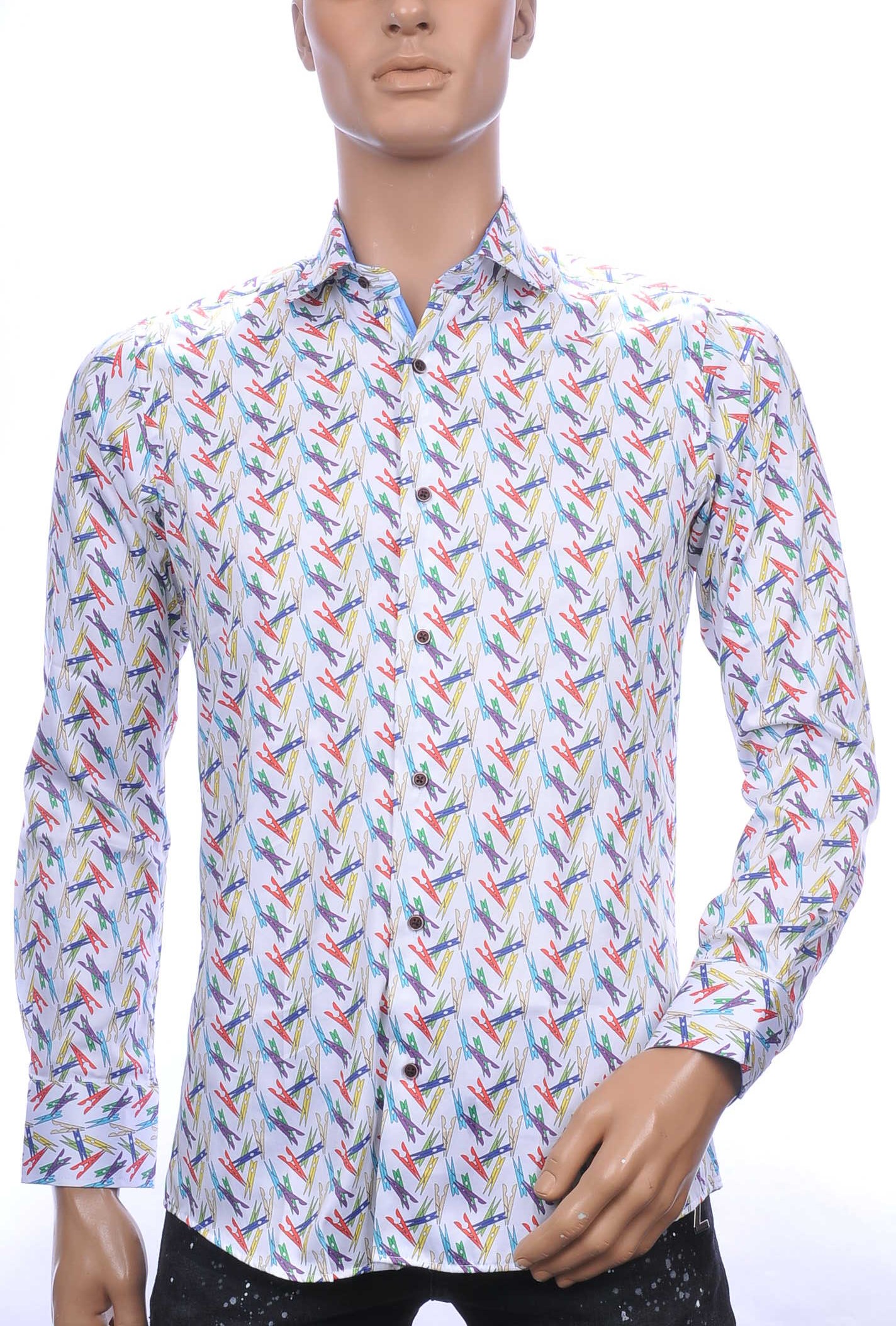 CORRINO OLYMP State of Art Blue Industry A fish named fred Wolff Blitz Moncler DIOR Philipp Plein PRADA Louis Vuitton GUCCI VERSACE KENZO Dsquared2 Levi's CHASIN G-STAR DOLCE & GABBANA DIESEL PME LEGEND WAM DENIM LACOSTE slim fit allover kleurrijk wasknijpers dessin heren overhemd Wit