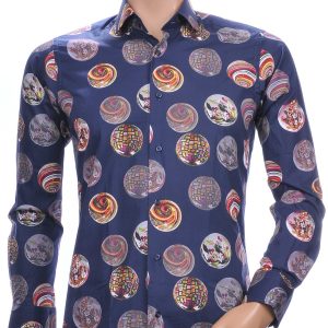 Corrino OLYMP State of Art Blue Industry A fish named fred Wolff Blitz Moncler DIOR Philipp Plein PRADA Louis Vuitton GUCCI VERSACE KENZO Dsquared2 Levi's CHASIN G-STAR DOLCE & GABBANA DIESEL PME LEGEND WAM DENIM LACOSTE trendy slim fit allover kleurrijke sierballen dessin heren overhemd Navy