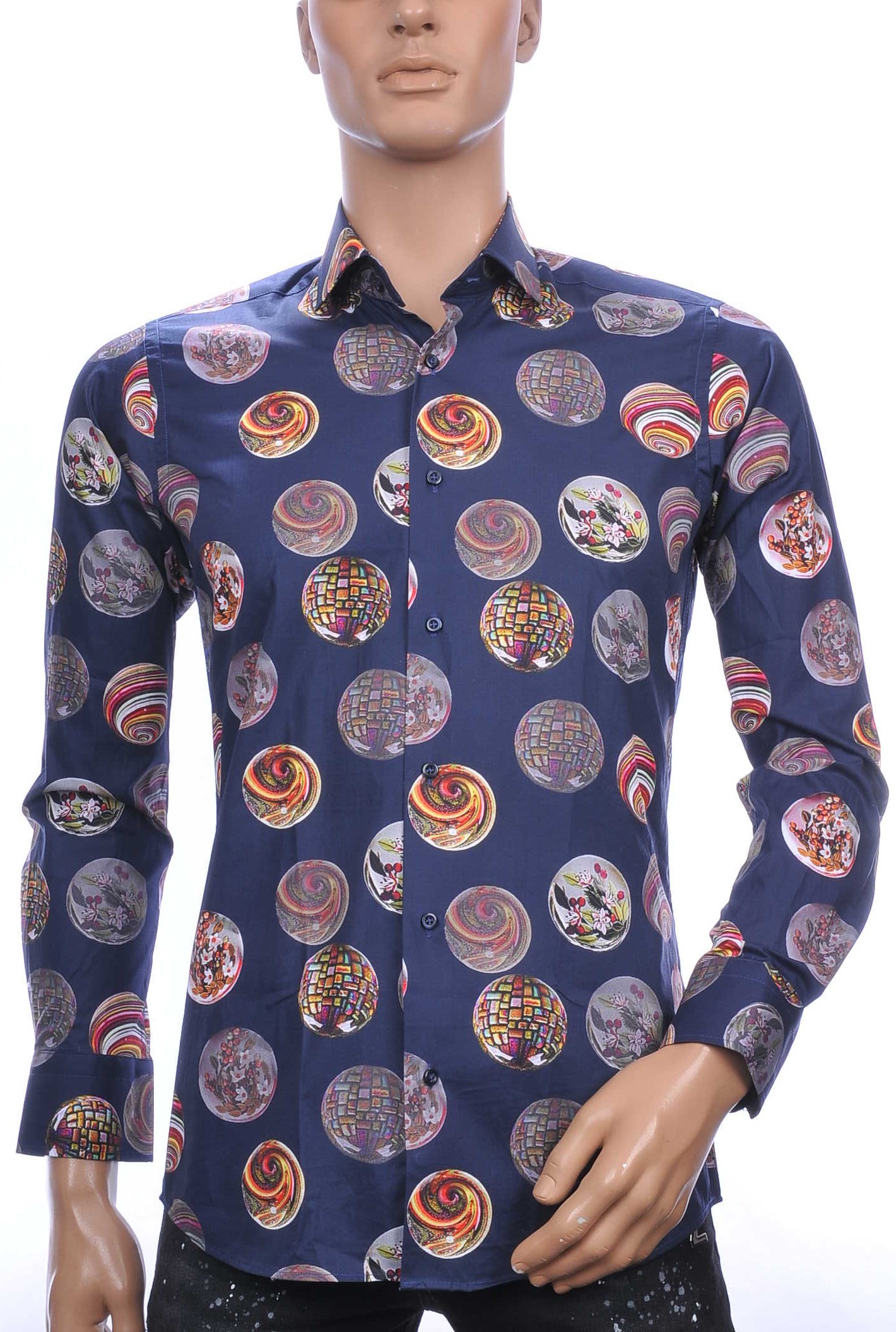 Corrino OLYMP State of Art Blue Industry A fish named fred Wolff Blitz Moncler DIOR Philipp Plein PRADA Louis Vuitton GUCCI VERSACE KENZO Dsquared2 Levi's CHASIN G-STAR DOLCE & GABBANA DIESEL PME LEGEND WAM DENIM LACOSTE trendy slim fit allover kleurrijke sierballen dessin heren overhemd Navy