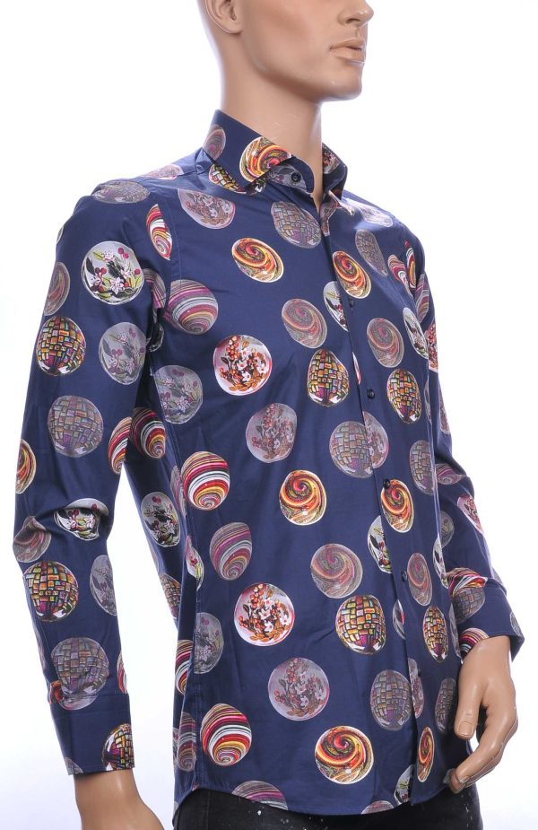 Corrino OLYMP State of Art Blue Industry A fish named fred Wolff Blitz Moncler DIOR Philipp Plein PRADA Louis Vuitton GUCCI VERSACE KENZO Dsquared2 Levi's CHASIN G-STAR DOLCE & GABBANA DIESEL PME LEGEND WAM DENIM LACOSTE trendy slim fit allover kleurrijke sierballen dessin heren overhemd Navy