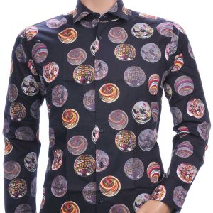 Corrino OLYMP State of Art Blue Industry A fish named fred Wolff Blitz Moncler DIOR Philipp Plein PRADA Louis Vuitton GUCCI VERSACE KENZO Dsquared2 Levi's CHASIN G-STAR DOLCE & GABBANA DIESEL PME LEGEND WAM DENIM LACOSTE trendy slim fit allover kleurrijke sierballen dessin heren overhemd Zwart
