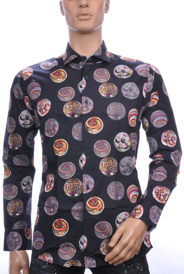 Corrino OLYMP State of Art Blue Industry A fish named fred Wolff Blitz Moncler DIOR Philipp Plein PRADA Louis Vuitton GUCCI VERSACE KENZO Dsquared2 Levi's CHASIN G-STAR DOLCE & GABBANA DIESEL PME LEGEND WAM DENIM LACOSTE trendy slim fit allover kleurrijke sierballen dessin heren overhemd Zwart