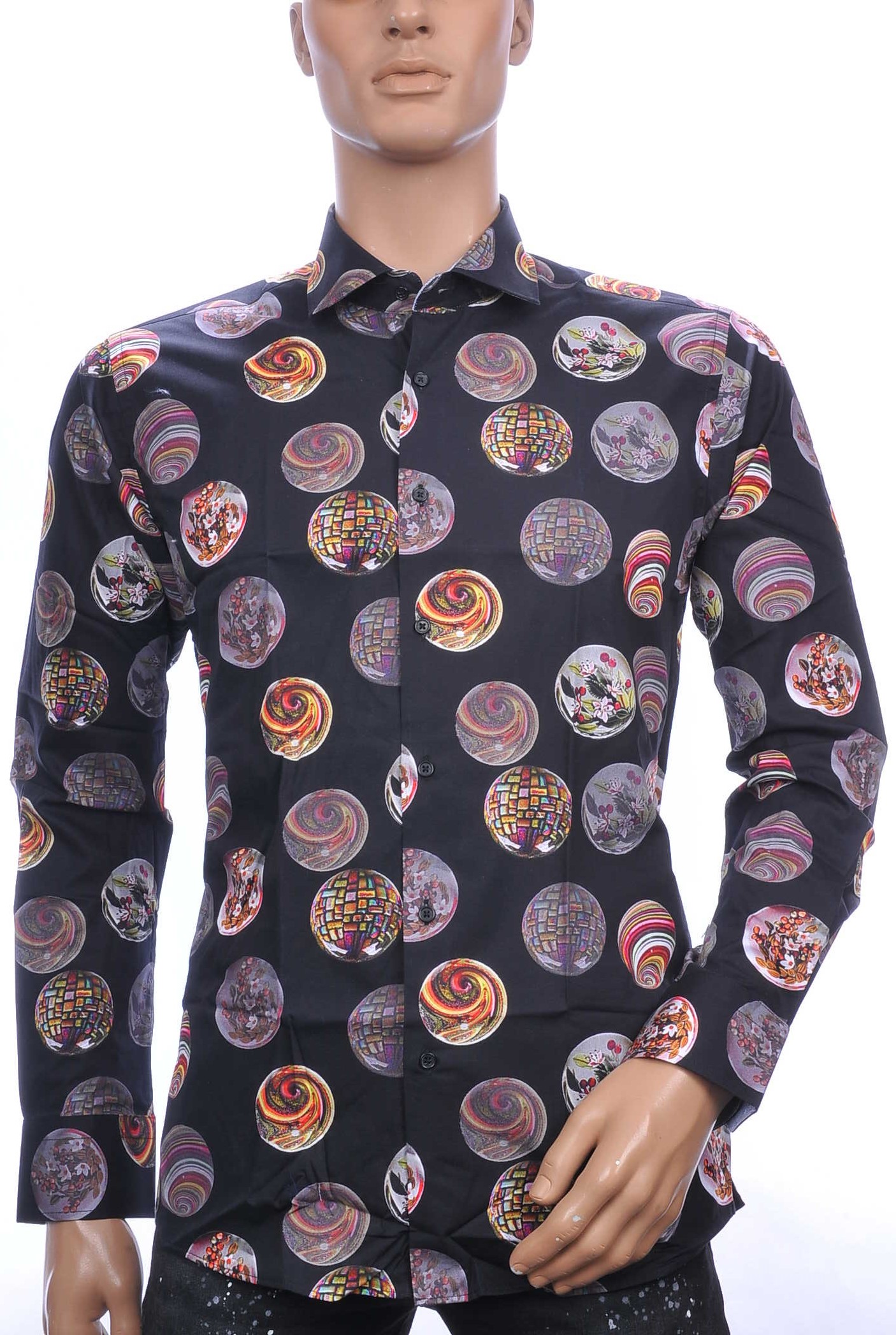 Corrino OLYMP State of Art Blue Industry A fish named fred Wolff Blitz Moncler DIOR Philipp Plein PRADA Louis Vuitton GUCCI VERSACE KENZO Dsquared2 Levi's CHASIN G-STAR DOLCE & GABBANA DIESEL PME LEGEND WAM DENIM LACOSTE trendy slim fit allover kleurrijke sierballen dessin heren overhemd Zwart