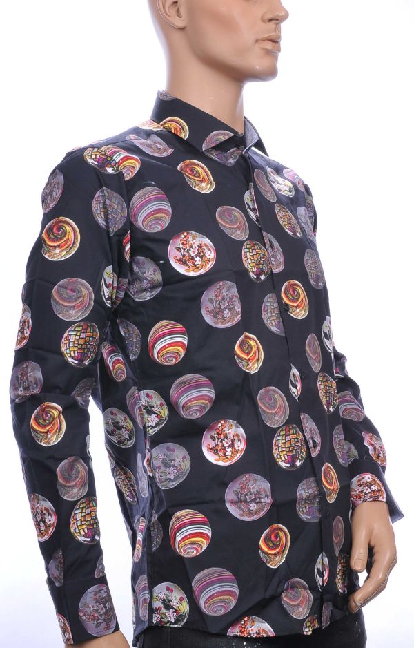 Corrino OLYMP State of Art Blue Industry A fish named fred Wolff Blitz Moncler DIOR Philipp Plein PRADA Louis Vuitton GUCCI VERSACE KENZO Dsquared2 Levi's CHASIN G-STAR DOLCE & GABBANA DIESEL PME LEGEND WAM DENIM LACOSTE trendy slim fit allover kleurrijke sierballen dessin heren overhemd Zwart