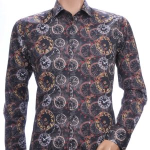 Corrino OLYMP State of Art Blue Industry A fish named fred Wolff Blitz Moncler DIOR Philipp Plein PRADA Louis Vuitton GUCCI VERSACE KENZO Dsquared2 Levi's CHASIN G-STAR DOLCE & GABBANA DIESEL PME LEGEND WAM DENIM LACOSTE trendy modern fit allover klokken dessin heren overhemd Zwart
