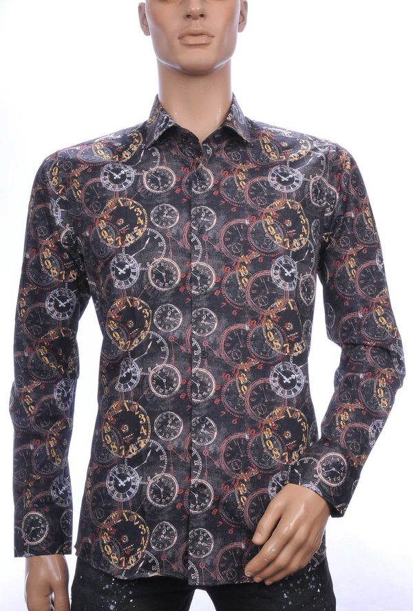 Corrino OLYMP State of Art Blue Industry A fish named fred Wolff Blitz Moncler DIOR Philipp Plein PRADA Louis Vuitton GUCCI VERSACE KENZO Dsquared2 Levi's CHASIN G-STAR DOLCE & GABBANA DIESEL PME LEGEND WAM DENIM LACOSTE trendy modern fit allover klokken dessin heren overhemd Zwart