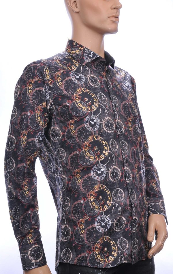 Corrino OLYMP State of Art Blue Industry A fish named fred Wolff Blitz Moncler DIOR Philipp Plein PRADA Louis Vuitton GUCCI VERSACE KENZO Dsquared2 Levi's CHASIN G-STAR DOLCE & GABBANA DIESEL PME LEGEND WAM DENIM LACOSTE trendy modern fit allover klokken dessin heren overhemd Zwart
