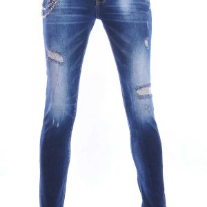 ICON2 hippie gescheurde slim fit stretch heren jeans Blauw