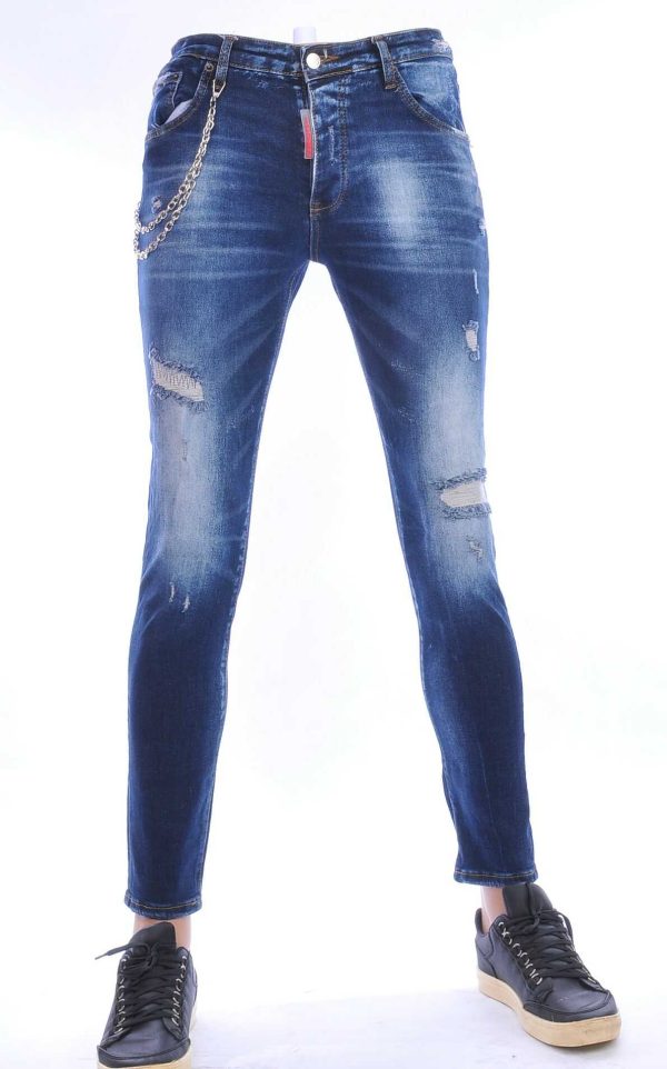 ICON2 hippie gescheurde slim fit stretch heren jeans Blauw