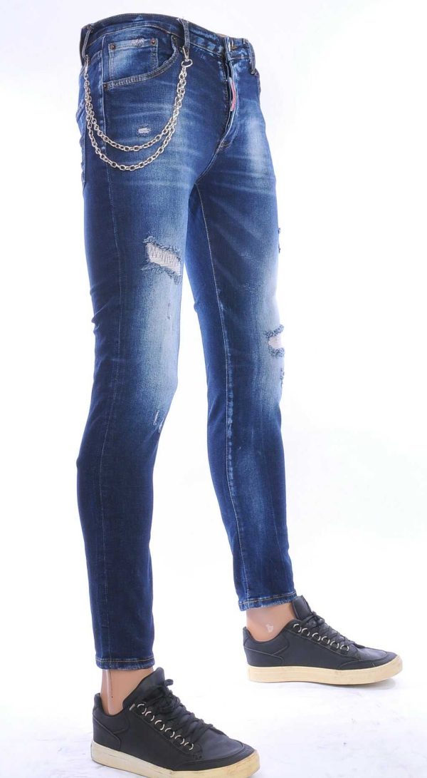 ICON2 hippie gescheurde slim fit stretch heren jeans Blauw