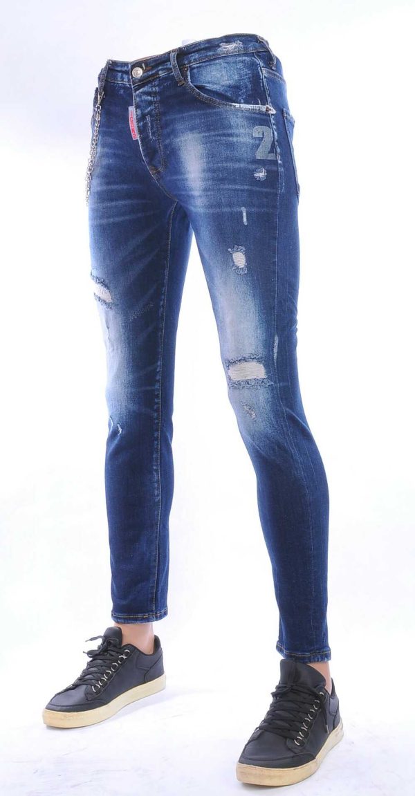 ICON2 hippie gescheurde slim fit stretch heren jeans Blauw