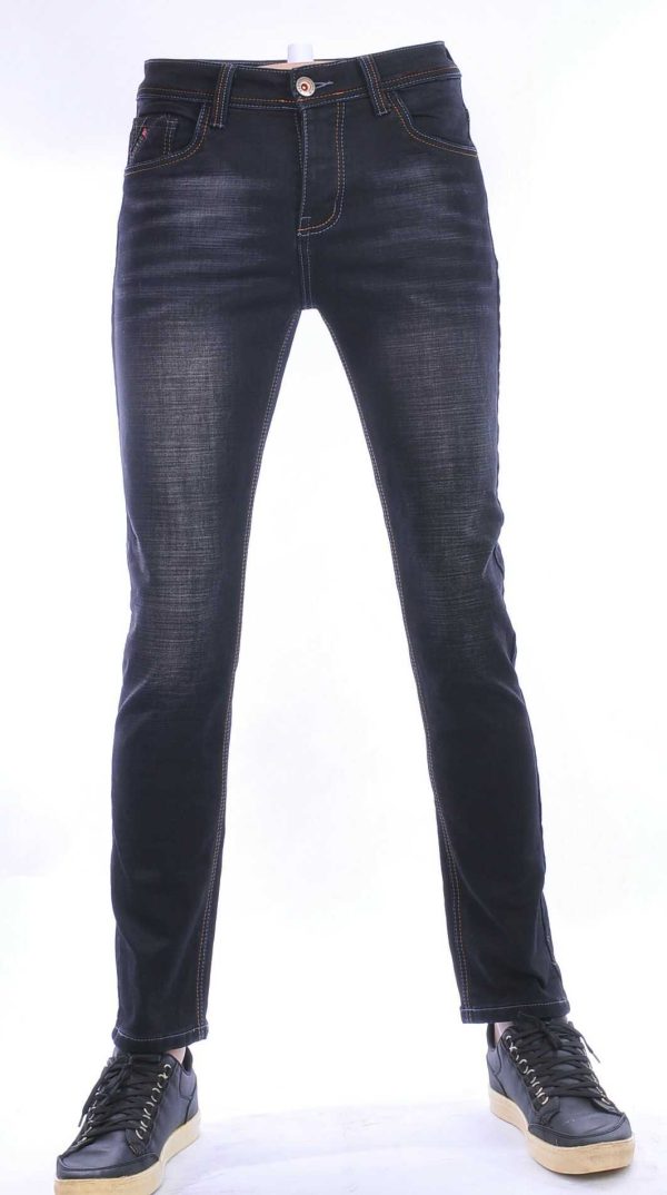 JAYLVIS regular fit stretch heren jeans met contrast kleur stiksels Zwart