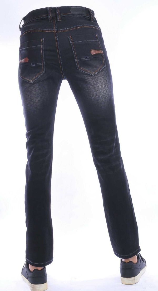 JAYLVIS regular fit stretch heren jeans met contrast kleur stiksels Zwart