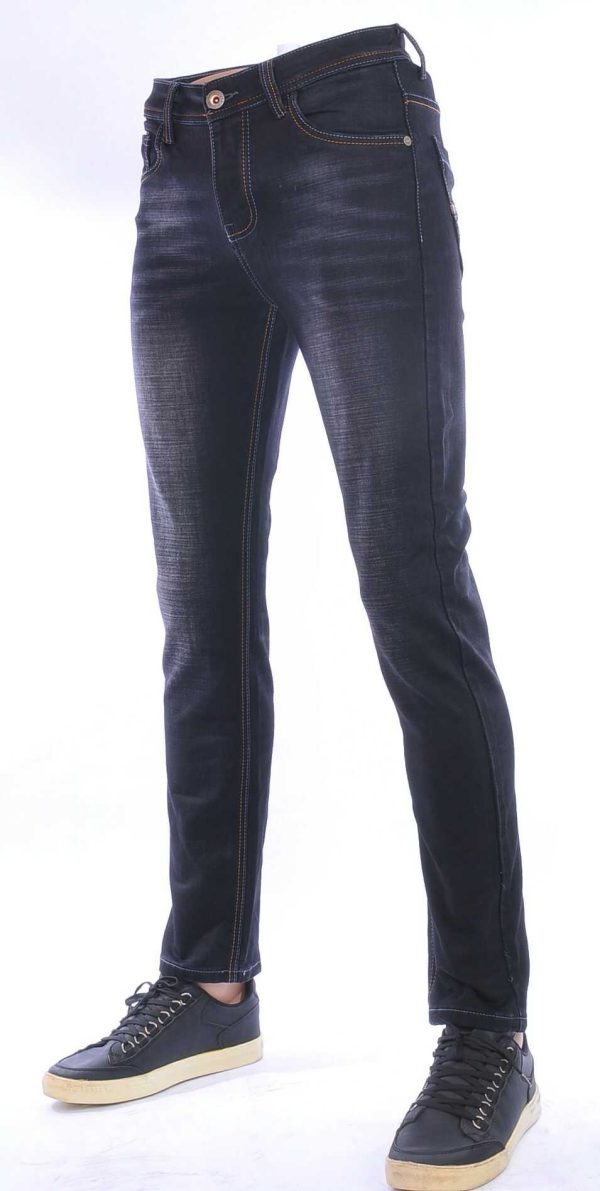 JAYLVIS regular fit stretch heren jeans met contrast kleur stiksels Zwart